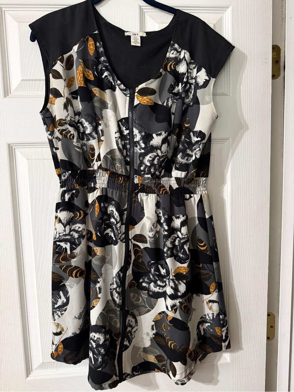 Bar III Floral Zipper-Front Mini Dress, featuring a prominent full-length center